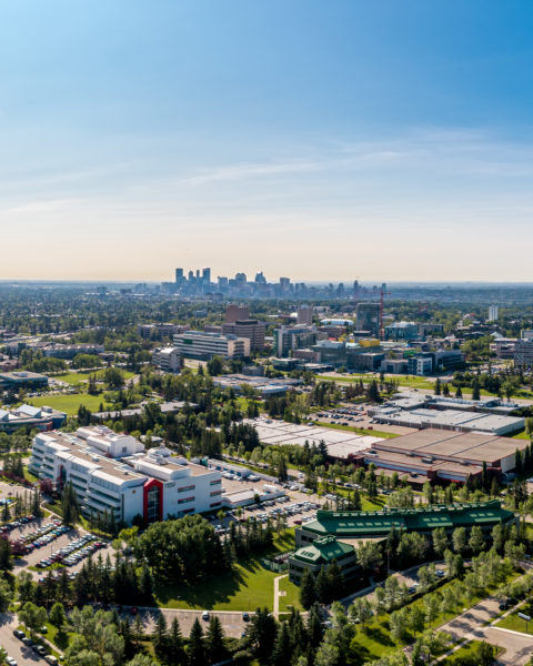 Drone photos overlooking University Research Park and Main Campus